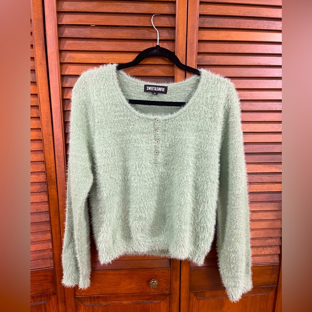Sage green fluffy long sleeve top